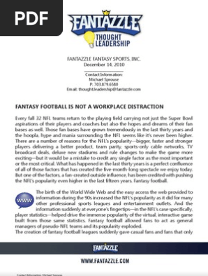 Fantazzle Fantasy Sports: Fantasy Football is not a Workplace Distraction
