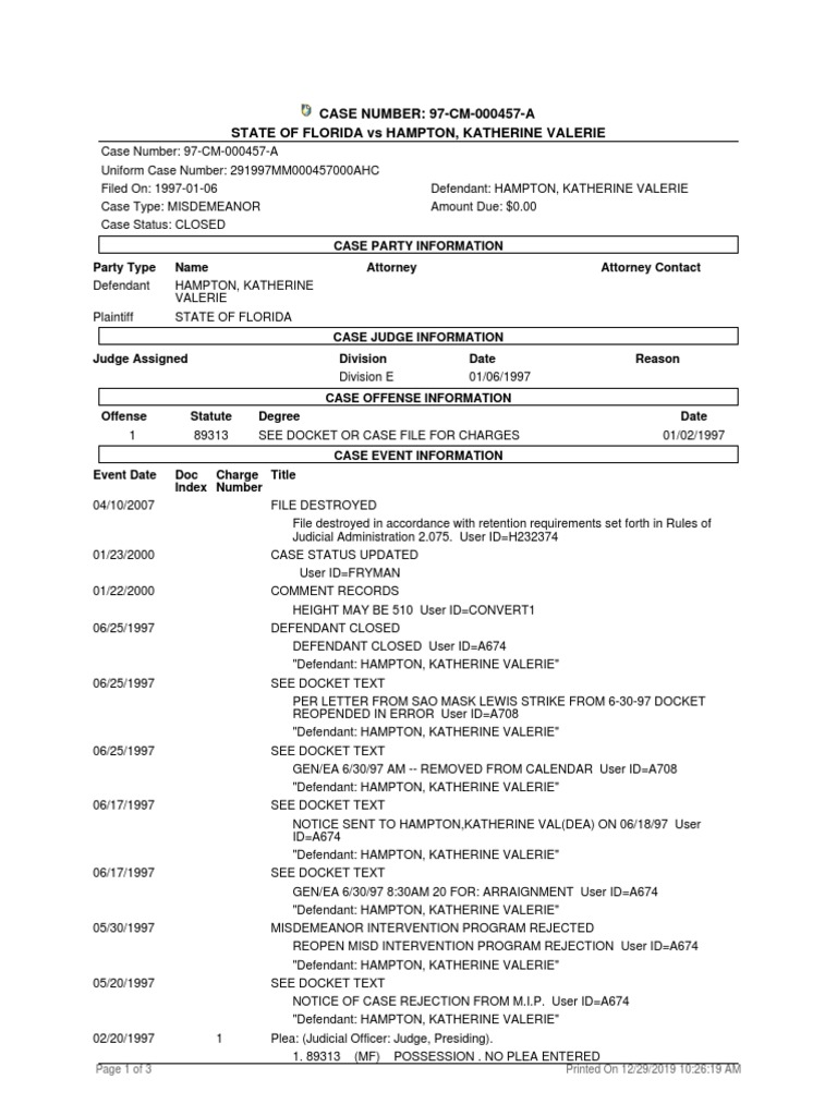 Florida Misdemeanor Case: Hampton | PDF | Plea | United States Law