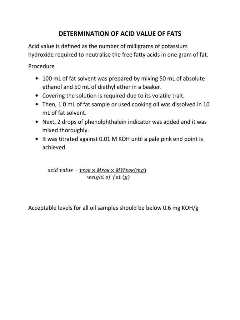 Determination of Acid Value of Fats | PDF | Science & Mathematics