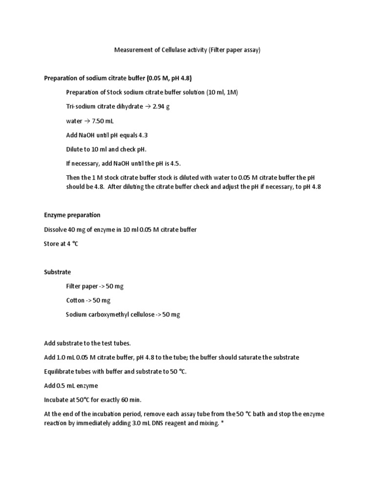 Measurement of Cellulase Activity PDF Ph Glucose