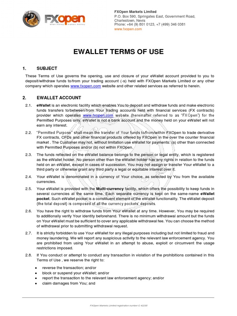 FXOpen eWallet Terms of Use Guide | PDF | Credit Card | Debit Card