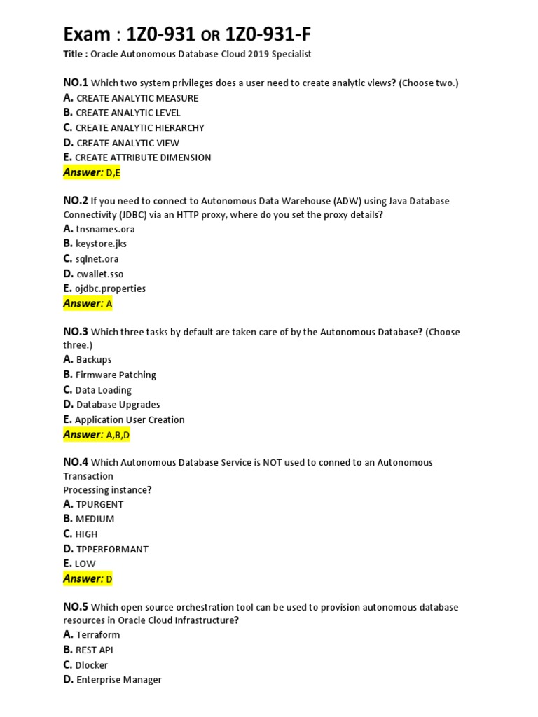 Oracle Autonomous Database Exam Insights | PDF | Databases | Cloud ...
