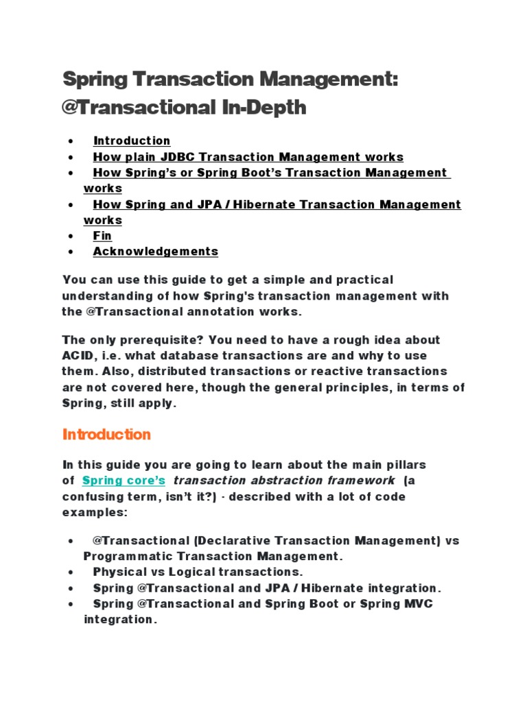 Spring Transaction Management PDF Database Transaction Spring