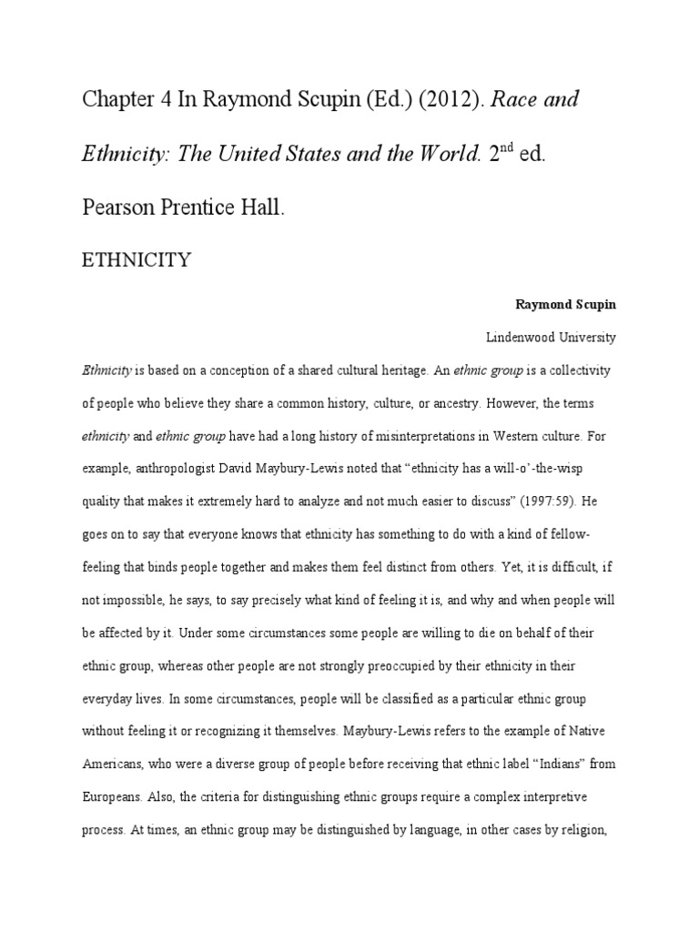 Chapter 4 Examines The Complex Concept Of Ethnicity Pdf Race Human