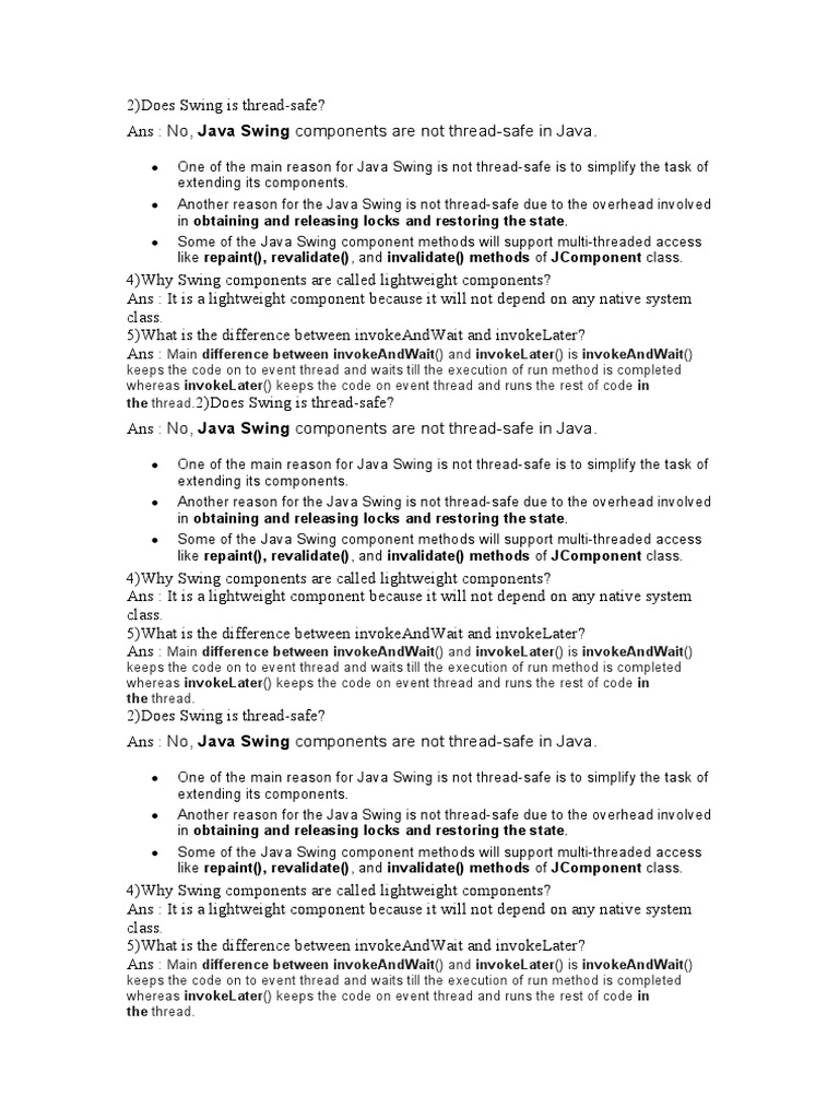 Java Swing Components Are Not ThreadSafe in Java PDF Thread