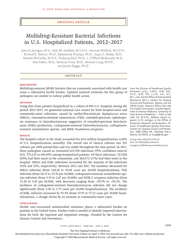 MultidrugResistant Bacterial Infections in U.S. Hospitalized Patients