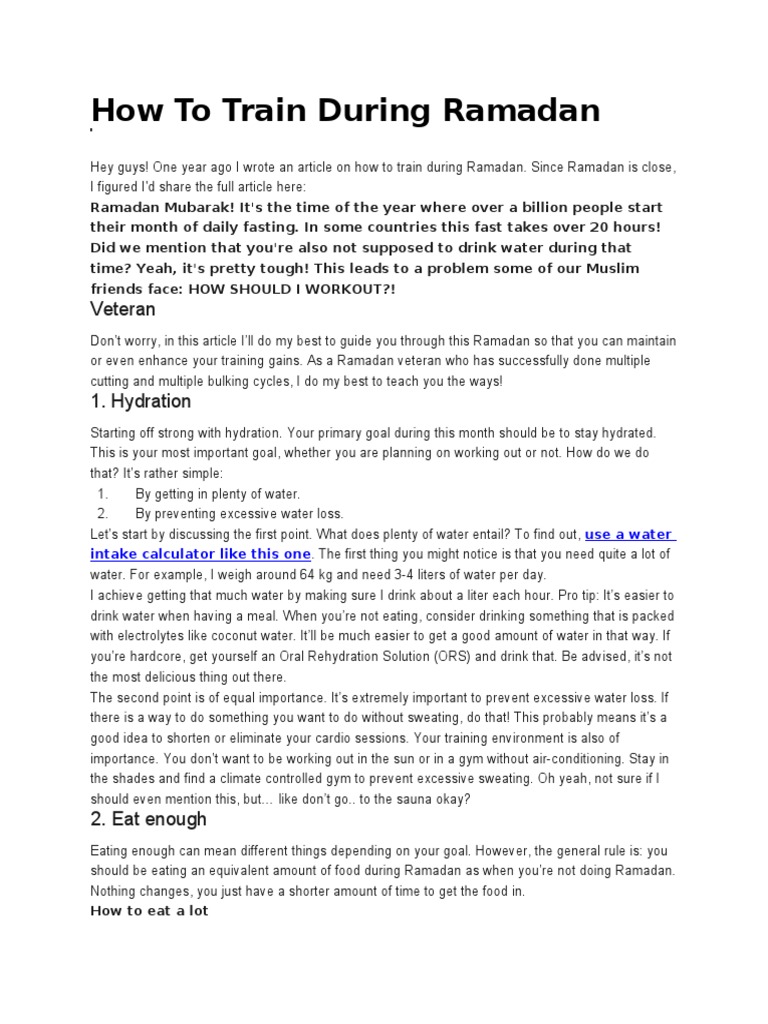 Training Tips for Ramadan Fasting | PDF | Ramadan | Fasting