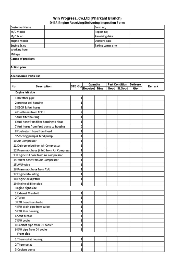 D13A Engine Inspection & Overhaul Form | PDF | Valve | Turbocharger