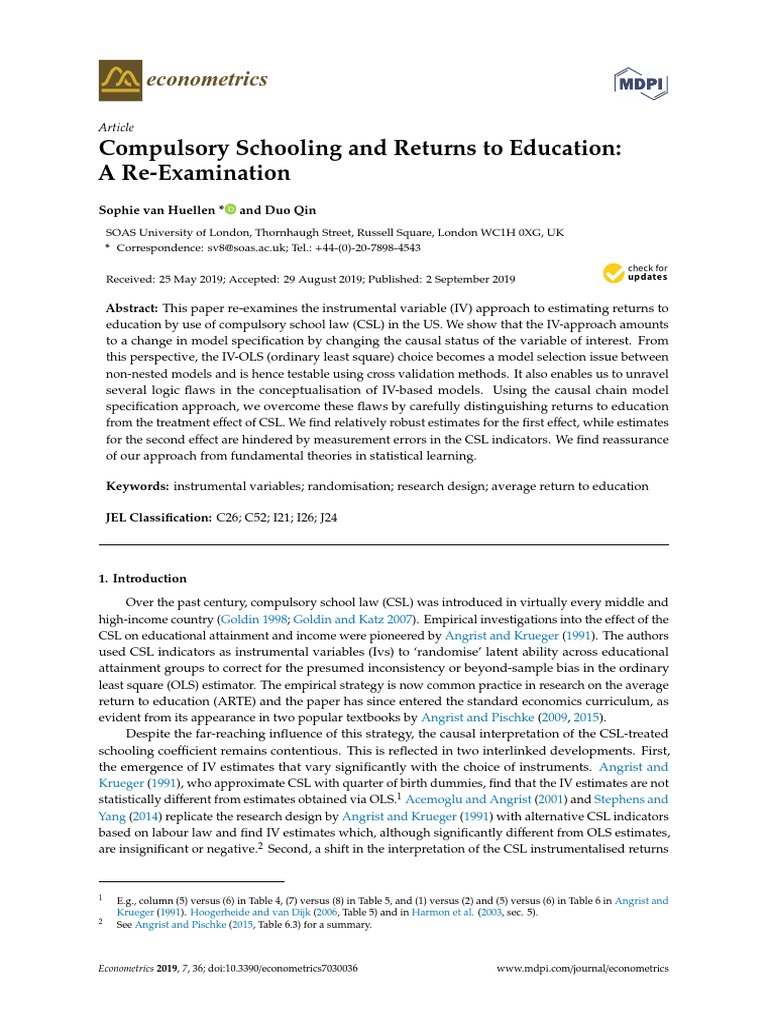 Compulsory Schooling and Returns To Education: A Re-Examination | PDF ...