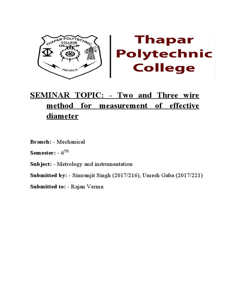 Effective Diameter of Screw Thread | PDF | Wire | Tools