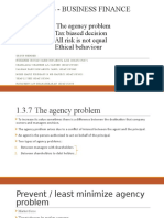 Dpb5043 - Business Finance: The Agency Problem Tax Biased Decision All Risk Is Not Equal Ethical Behaviour