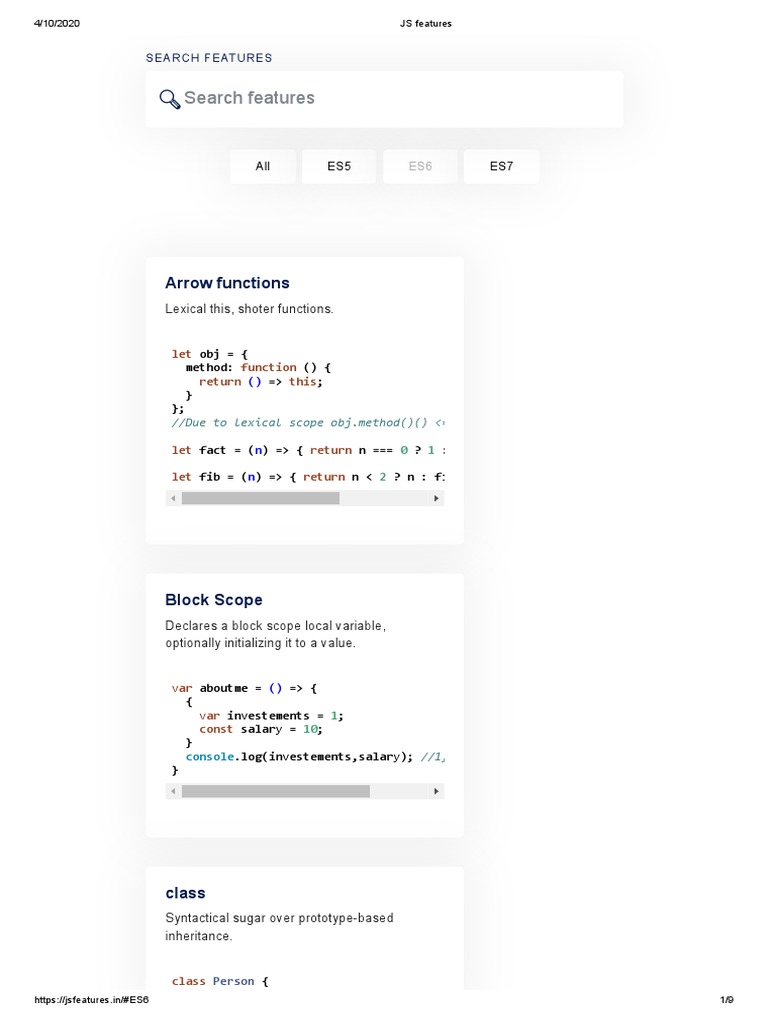 Search Features: Arrow Functions | PDF | Array Data Structure | Scope ...