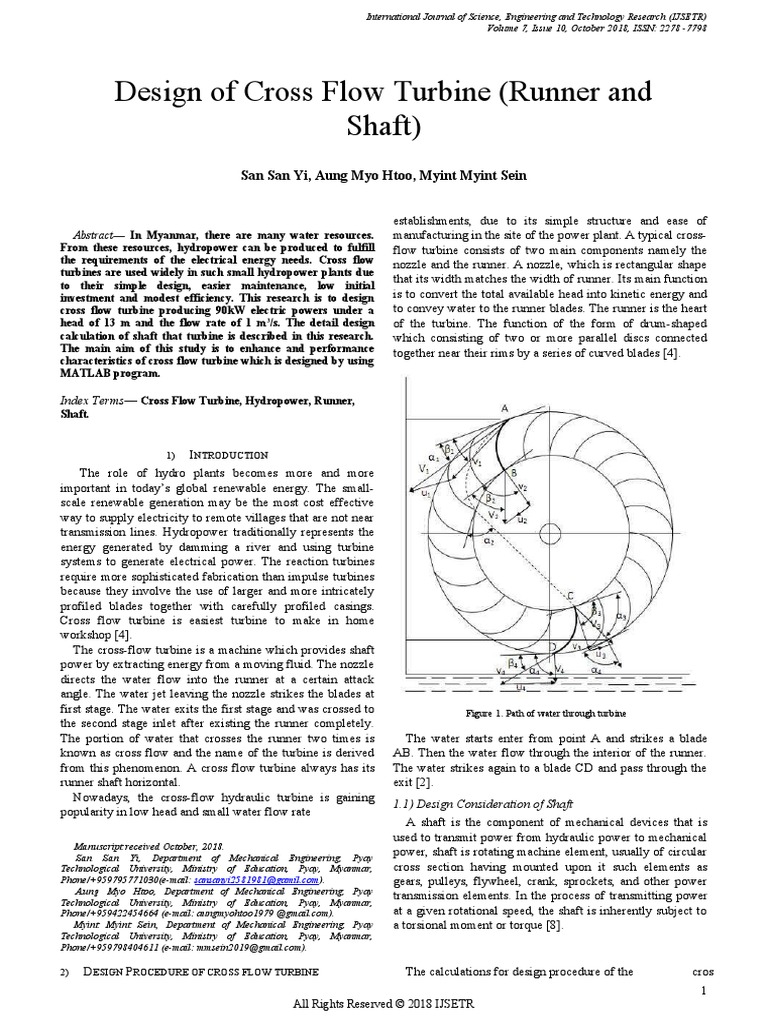 Design of Cross Flow Turbine (Runner and Shaft) : San San Yi, Aung Myo ...