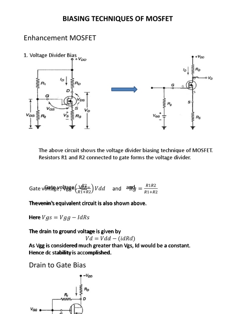 Enhancement MOSFET Biasing Techniques of Mosfet PDF Field Effect Transistor Amplifier