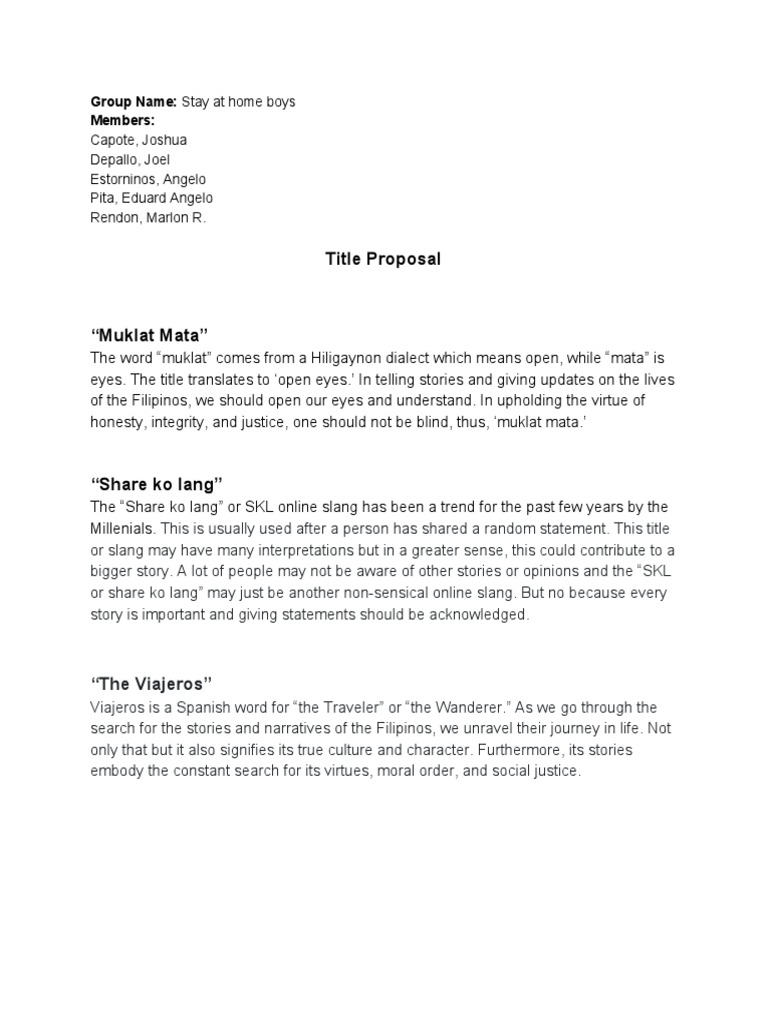 Title Proposal: Group Name: Members | PDF | Self-Improvement | Wellness