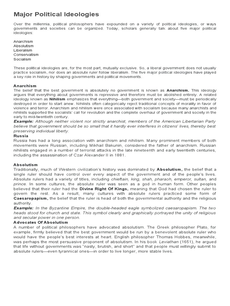 Overview of Major Political Ideologies | PDF | Socialism | Communism