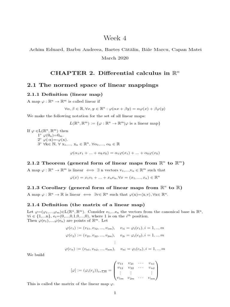 Week 4 CHAPTER 2. Differential Calculus in R 2.1 The Normed Space of