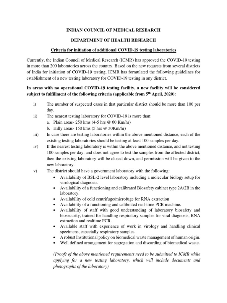 Criteria For Initiation Additional COVID19 Testing Laboratories | PDF ...