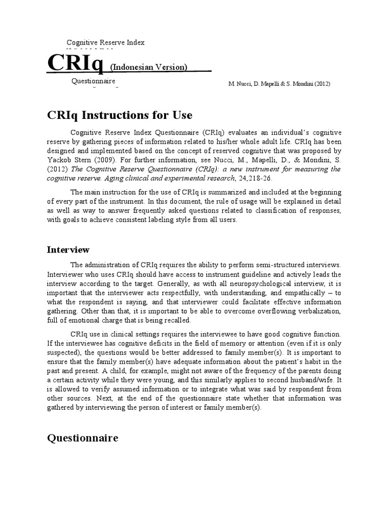 Assessing Cognitive Reserve Through Lifelong Activities: Guidelines for ...