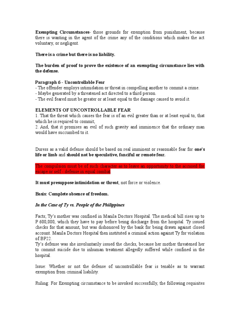 Exempting Circumstances Ty and Anod Case | PDF | Burden Of Proof (Law ...