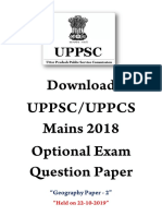 UPPSC UPPCS Mains Geography Optional Paper 2 Exam Question Paper 2018 Held On 22 October 2019 - WWW - Dhyeyaias.com