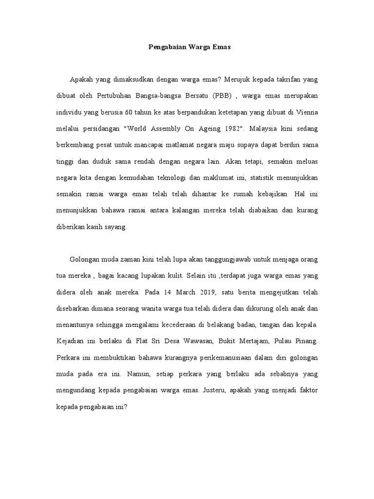 Pengabaian Warga Emas Esei Individu Pdf