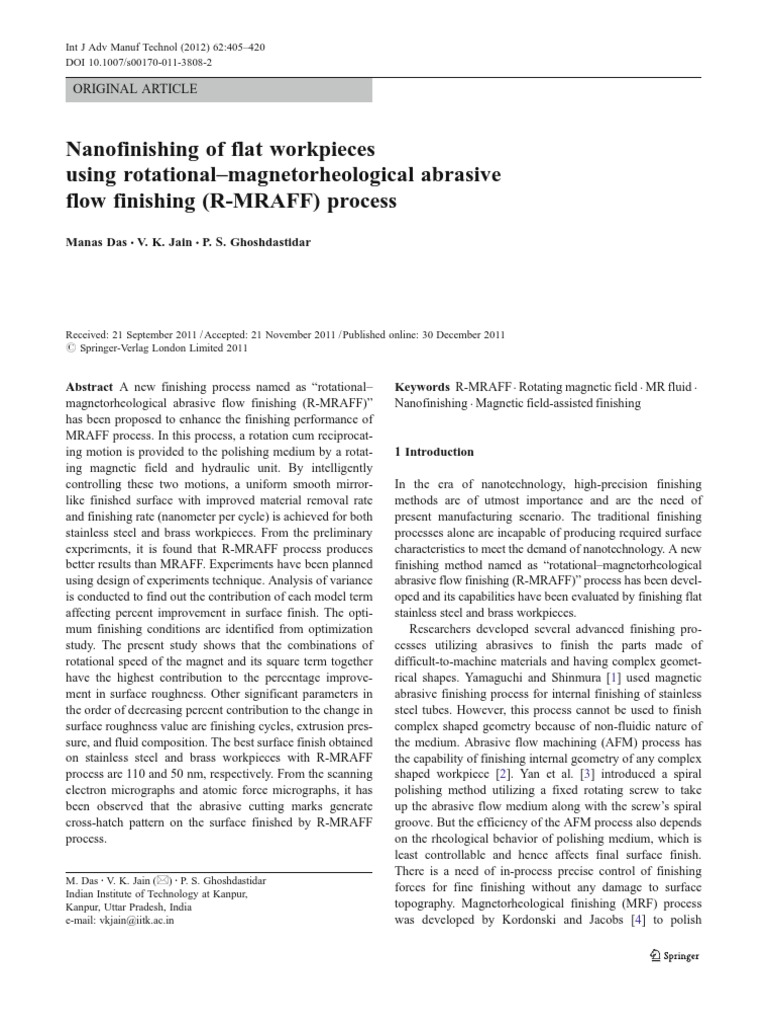 Nanofinishing of Flat Workpieces Using Rotational