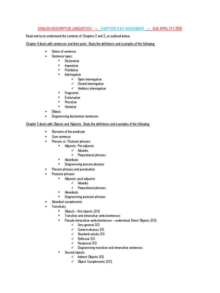 LDI I Chaps 4&5 Assignment PDF Object (Grammar) Sentence