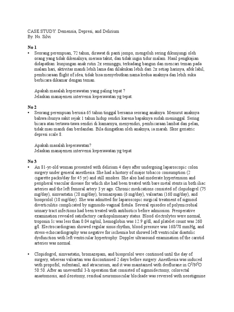 CASE STUDY - Demensia Delirium Depresi | PDF | Blood | Medical Specialties