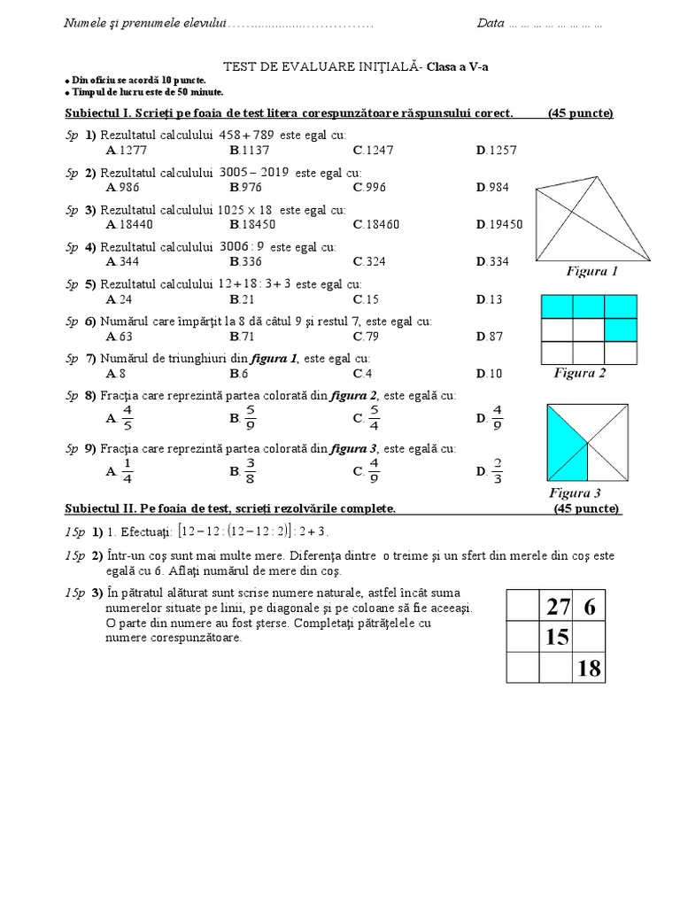 CLS. 5 - TEST EV. INITIALA - 2 Variante | PDF