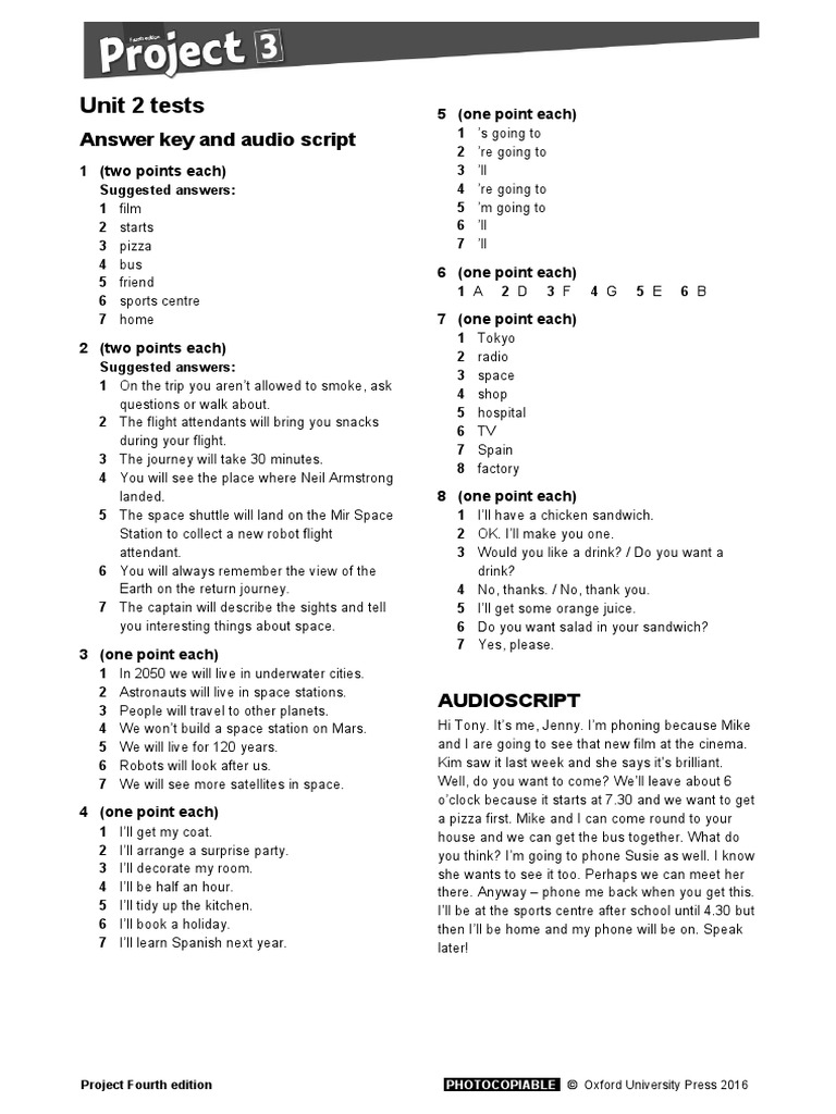 Unit 2 Tests: Answer Key and Audio Script | PDF | Flight | Human ...