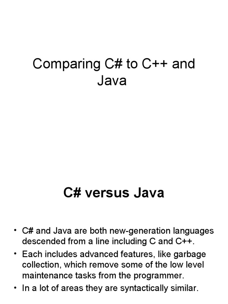 Comparing C# To C++ and Java | PDF | C Sharp (Programming Language) | C++