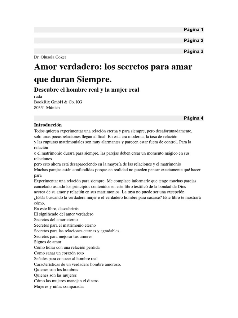 Amor Verdadero Los Secretos para Amar Que Duran Siempre. | PDF ...