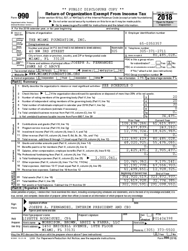 Miami Foundation 2018 Financial Overview | PDF | Irs Tax Forms | 501(C ...