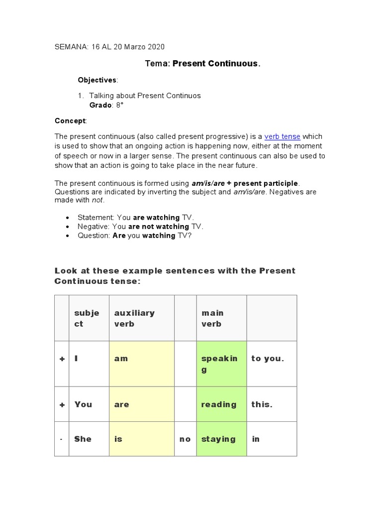 Present Continuous Tense Overview | PDF | Verb | Language Mechanics