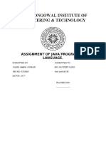 Sant Longowal Institute of Engineering & Technology: Assignment of Java Programing Language