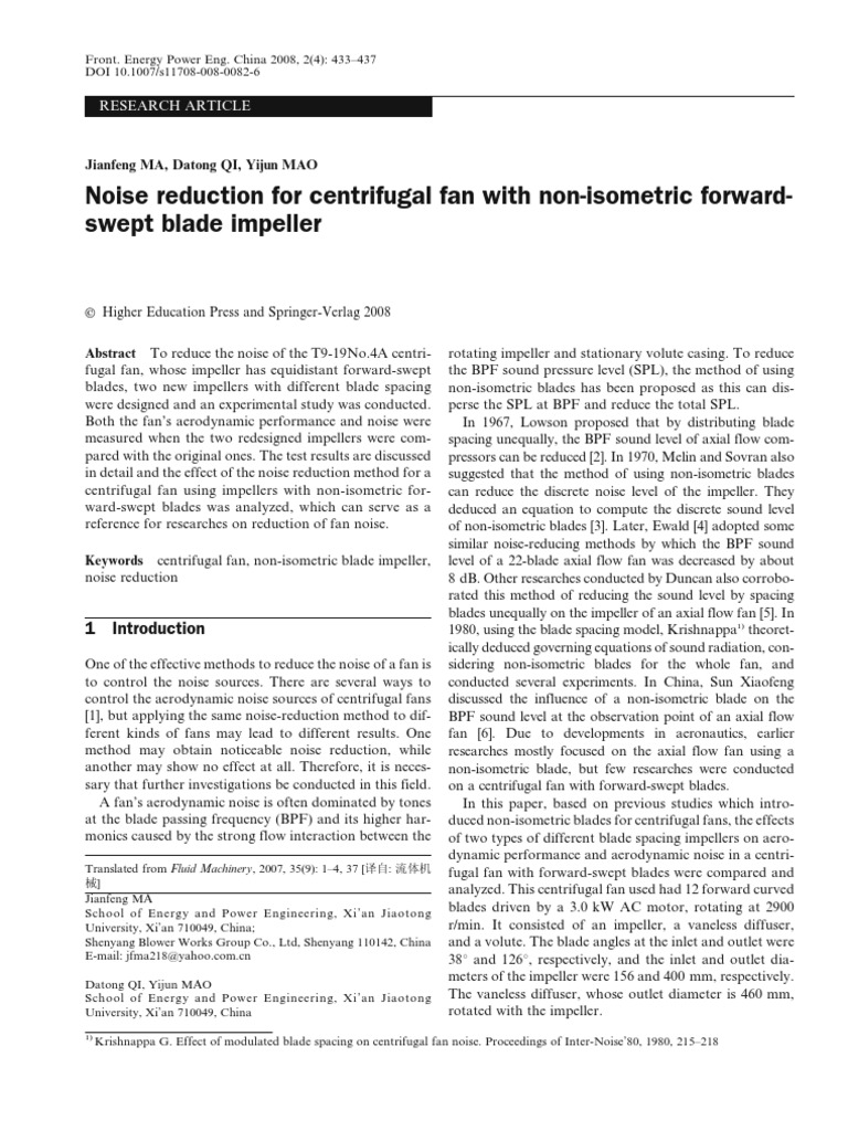 Noise Reduction For Centrifugal Fan With NonIsometric ForwardSwept Blade Impeller PDF