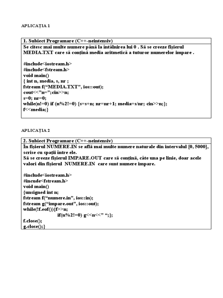 Aplicatii Fisiere C++ Rezolvate | PDF