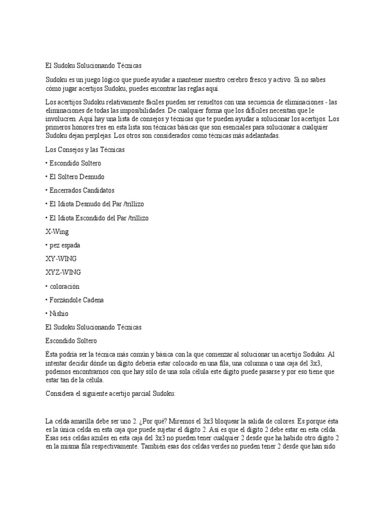 Técnicas Esenciales para Resolver Sudoku | PDF | Azul | Science