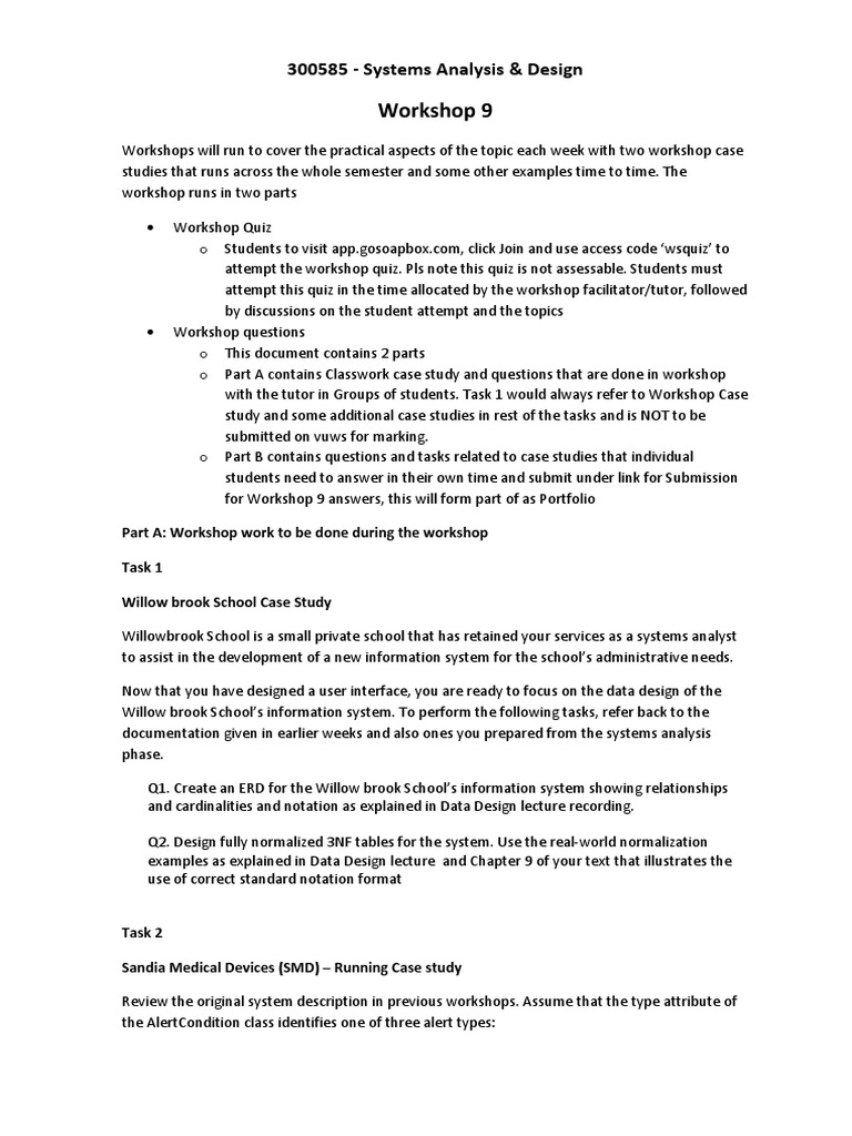 Systems Analysis & Design Workshop 9 | PDF | Data Management | Computing