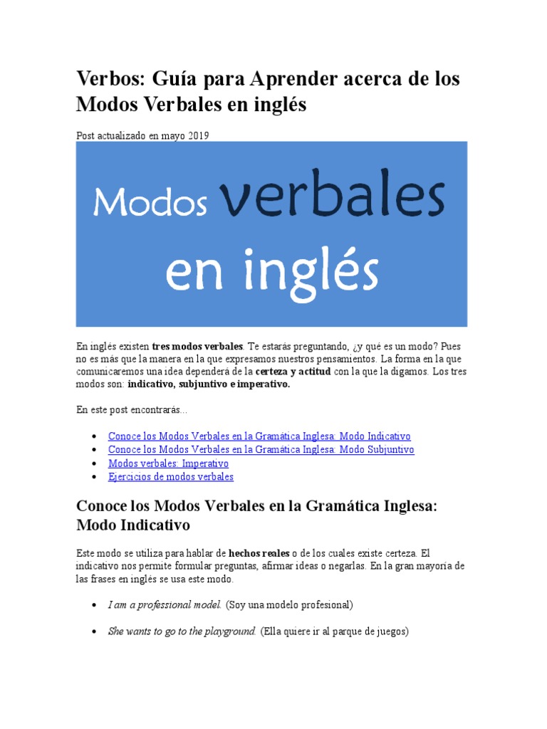 Modos Verbales en Inglés: Guía Esencial | PDF | Gramática inglesa | Verbo