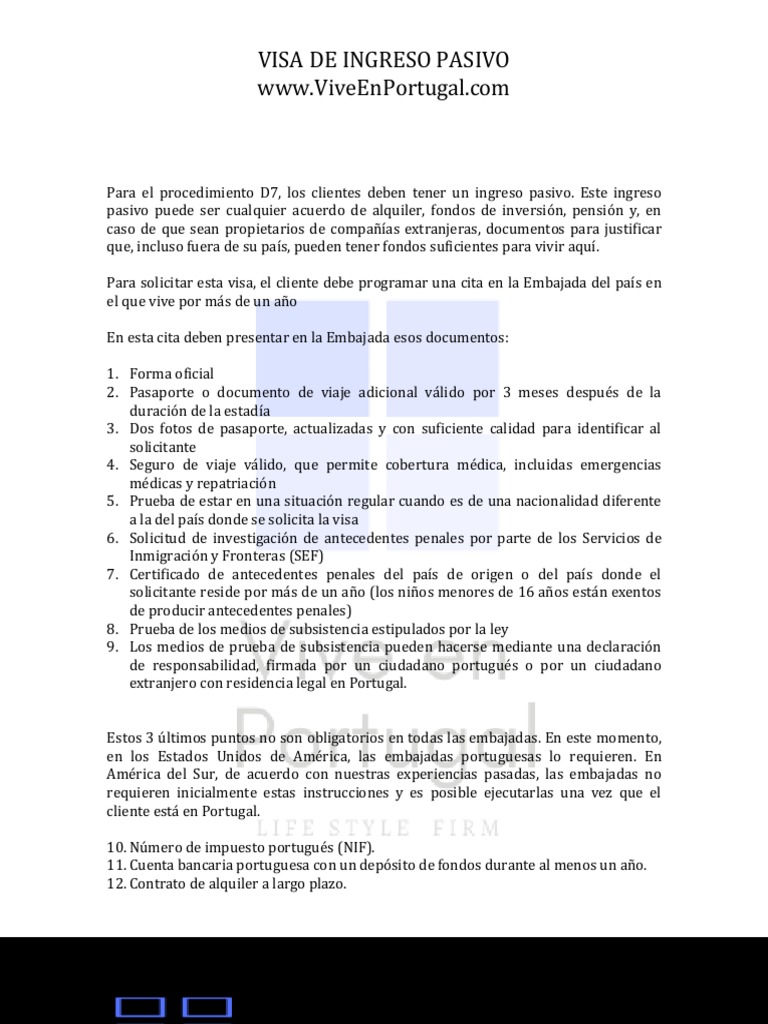 Visa D7 - Vive en Portugal | PDF | Portugal | Seguro