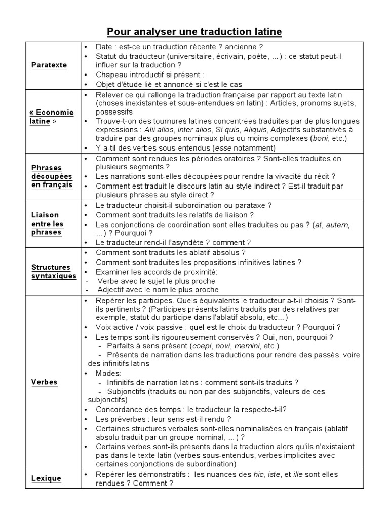 Comment Traduire Une Phrase En Latin Analyser Une Traduction Latine | PDF | Phrase | Verbe