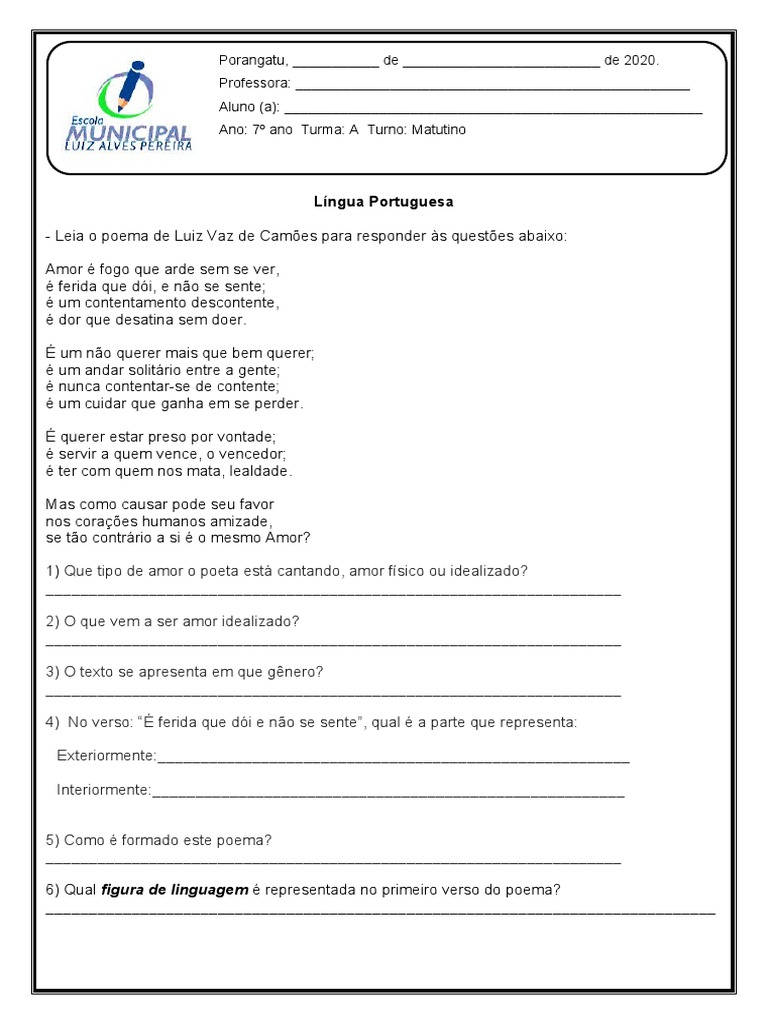 Atividade 7º Ano Figuras de Linguagem 1 Semana de Maio | PDF