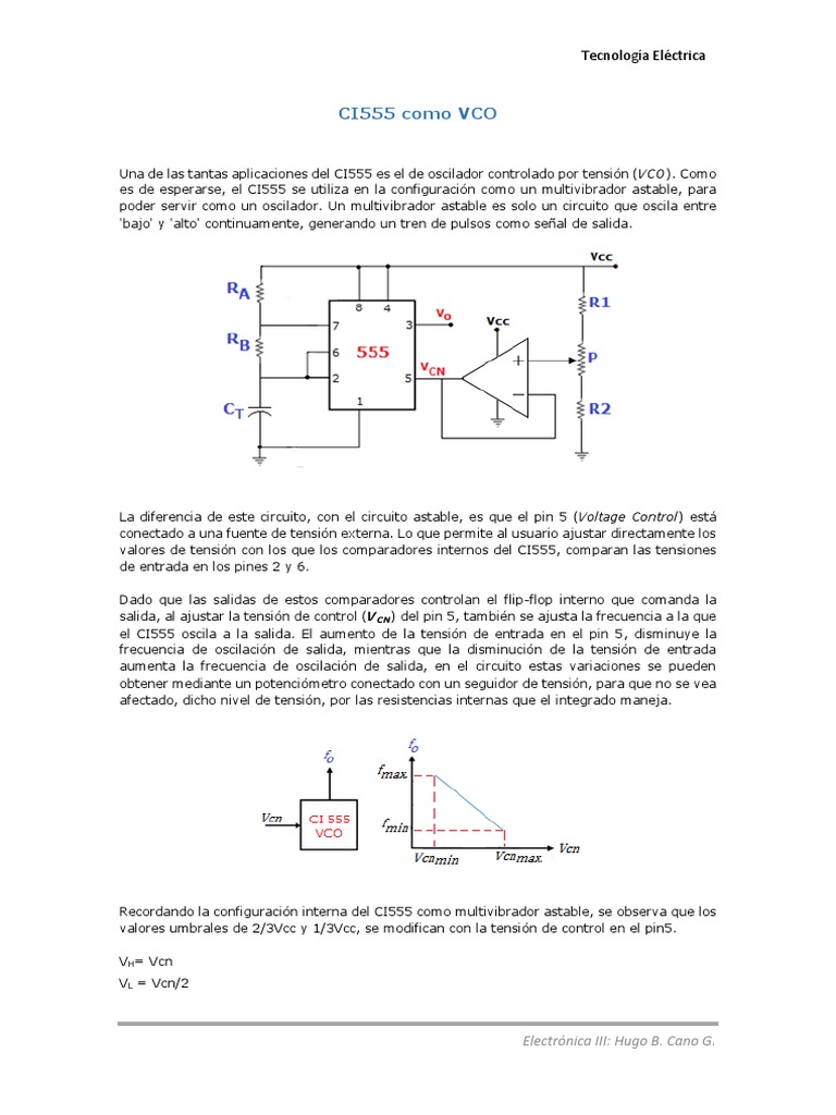 VCO con CI555: Oscilador Controlado por Tensión | PDF | Condensador ...