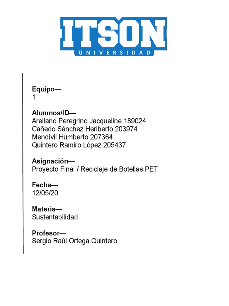 Proyecto de Reciclaje de Botellas PET | PDF | Reciclaje | Residuos