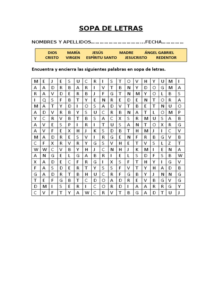 Encuentra las palabras clave en la sopa de letras | PDF