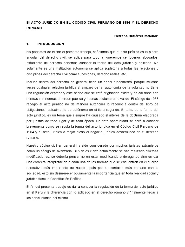 Acto Jurídico en el Código Civil Peruano | PDF | Ley romana | Conceptos ...