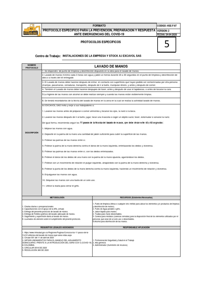 Protocolo de Lavado de Manos COVID-19 | PDF | Lavado de manos | Salud ...