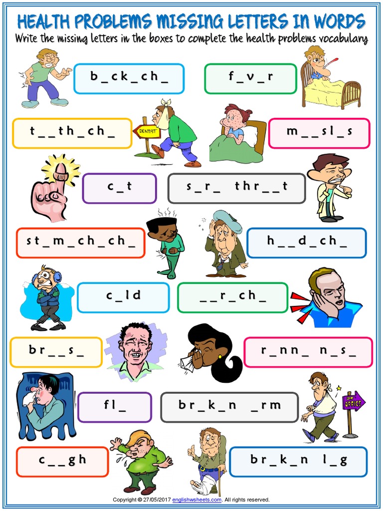 Health Problems Vocabulary Esl Missing Letters In Words Worksheet For